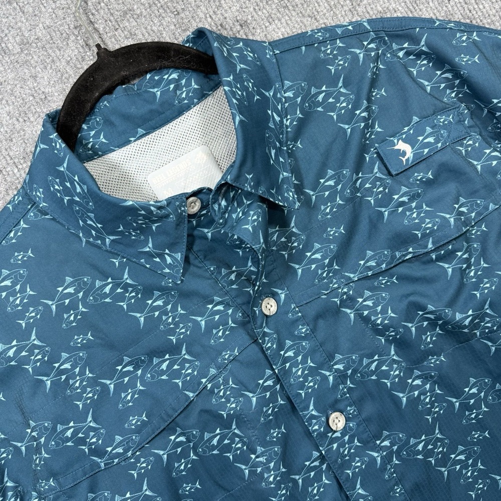 Reel Legends Freeline Shirt Mens Medium Blue Fish Print Fishing Vented UPF